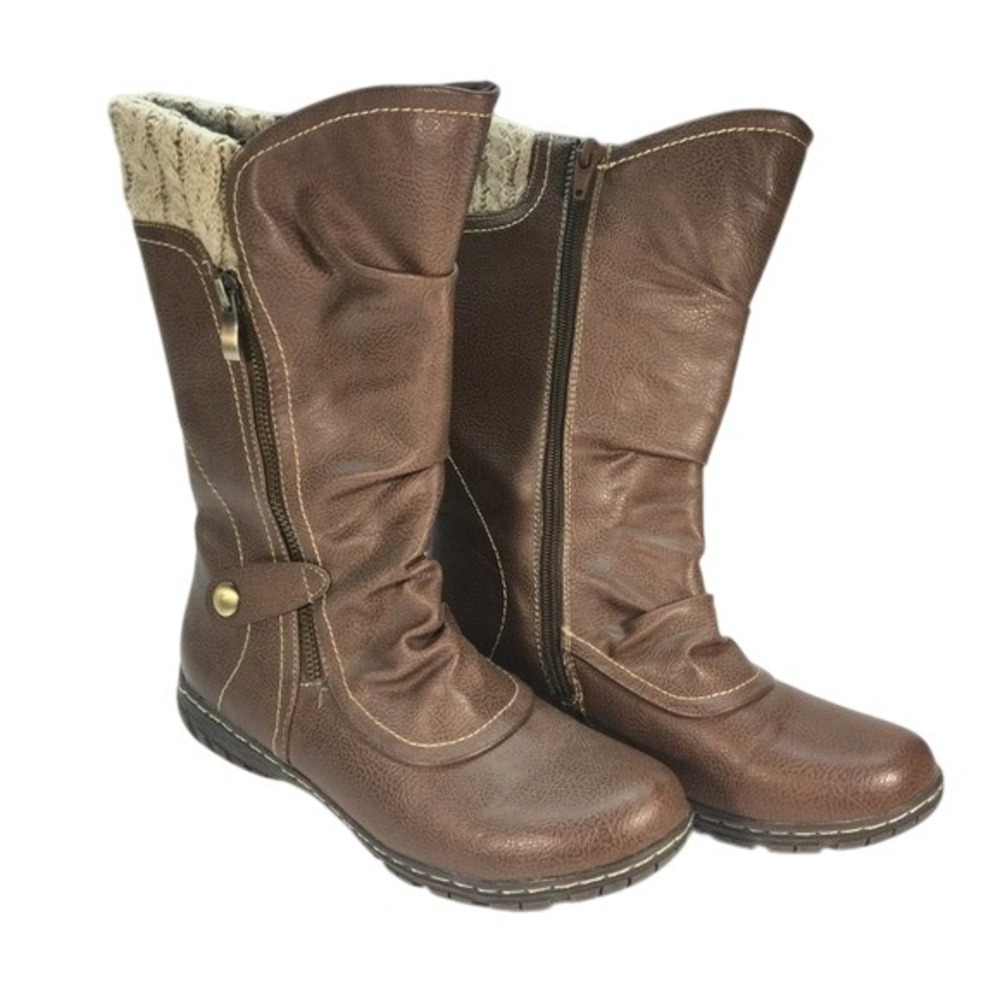 Naturalizer Robles Brown Faux Leather Knit‎ Cuff Mid Calf Boots Women's Size 6M